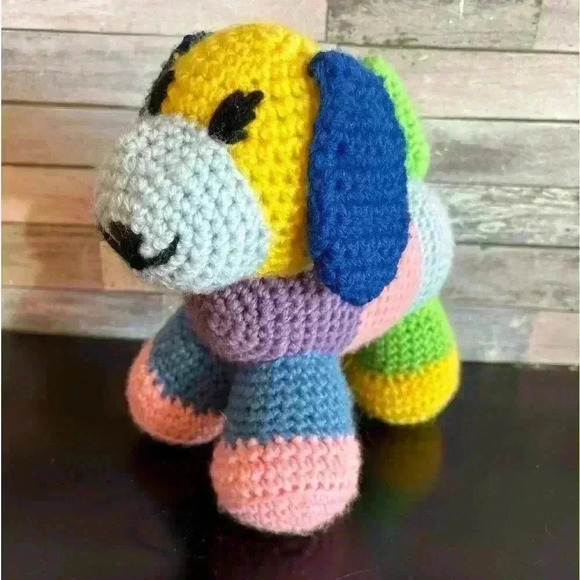 Crochet 8” Puppy Dog Plush Toy Stuffed Animal Handmade Rainbow Multicolor - Picture 1 of 9